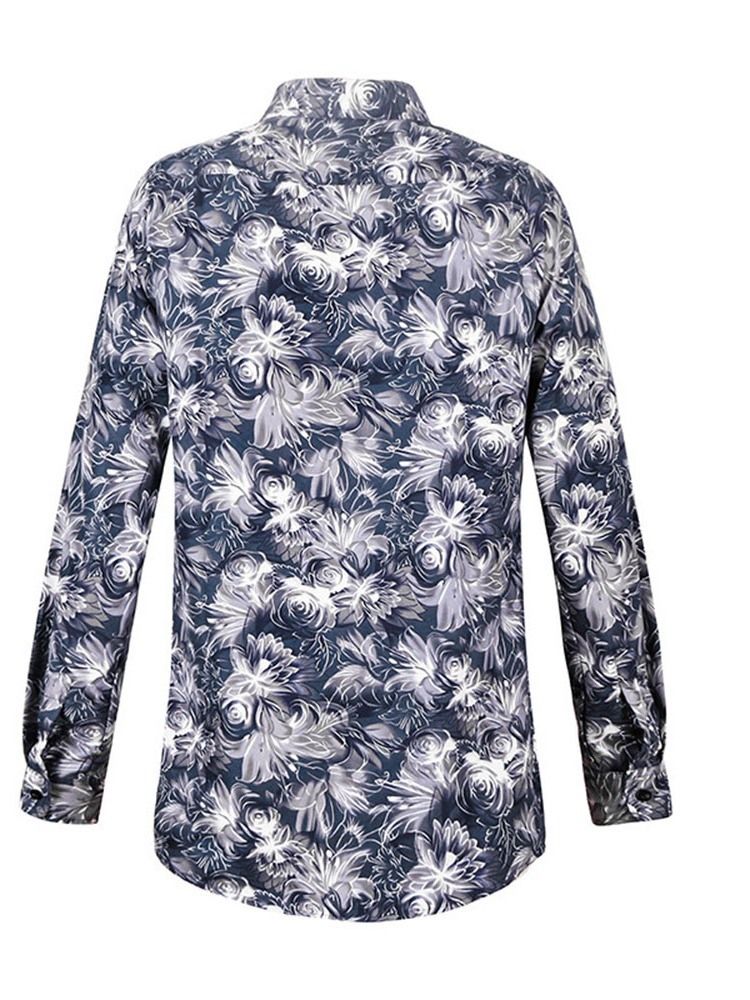 Floral Lapel Casual Single-Breasted Herreskjorte