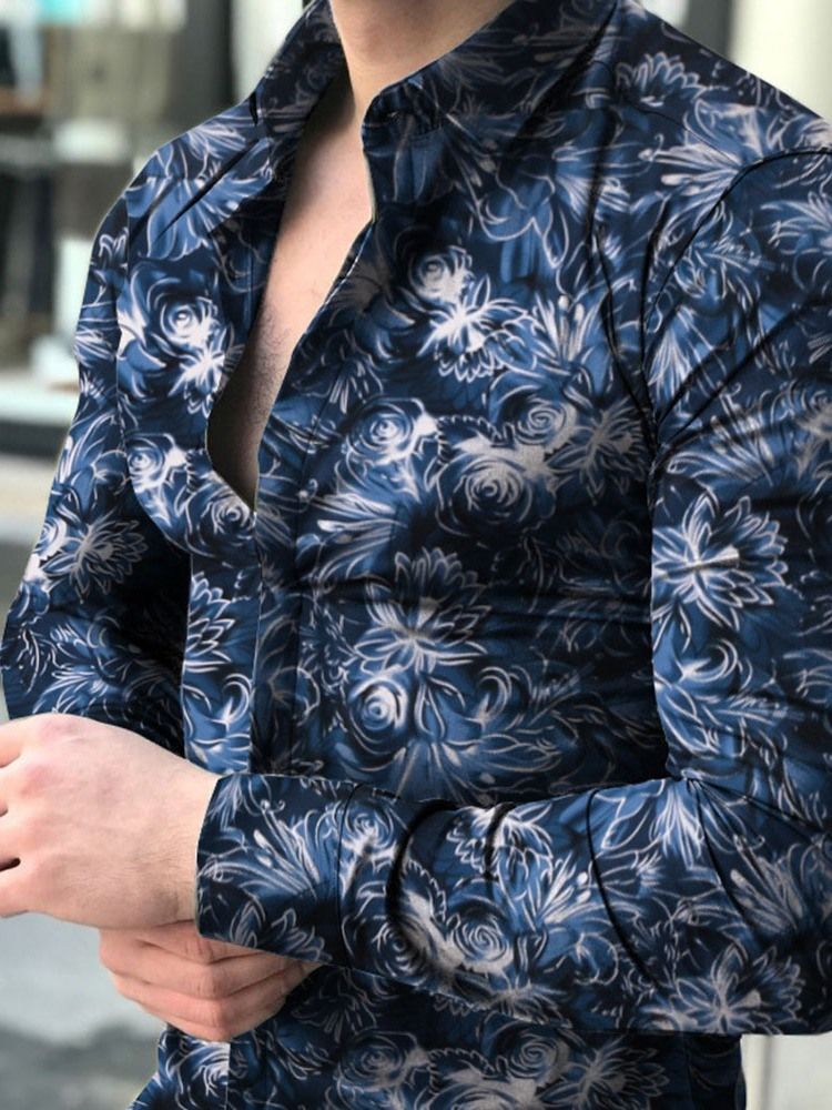 Floral Lapel Casual Single-Breasted Herreskjorte