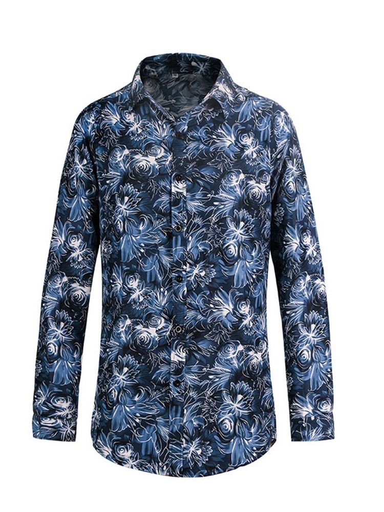 Floral Lapel Casual Single-Breasted Herreskjorte