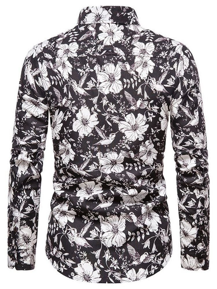 Floral Lapel Print Single-Breasted Slim Shirt