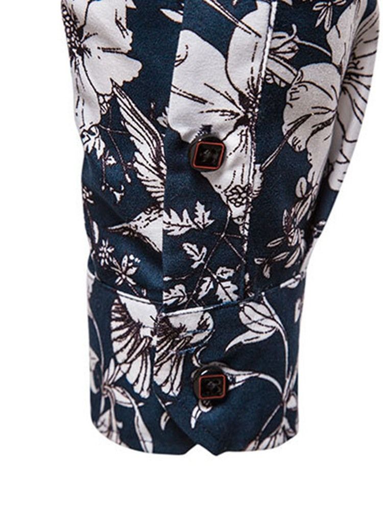 Floral Lapel Print Single-Breasted Slim Shirt