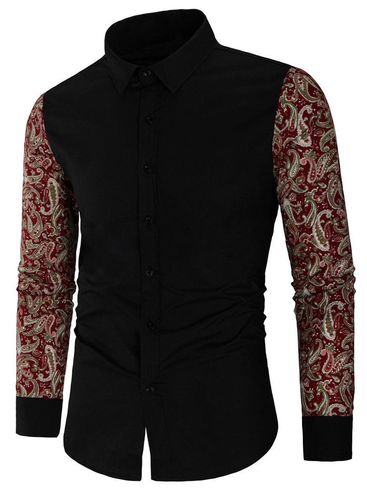 Floral Patchwork Lapel Slim Fall-Skjorte For Kvinner