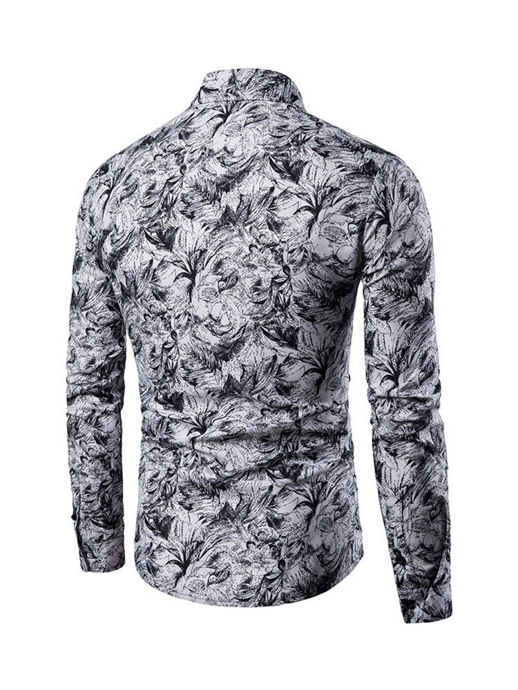 Floral Print Button Up Single-Breasted Menns Fritidsskjorte