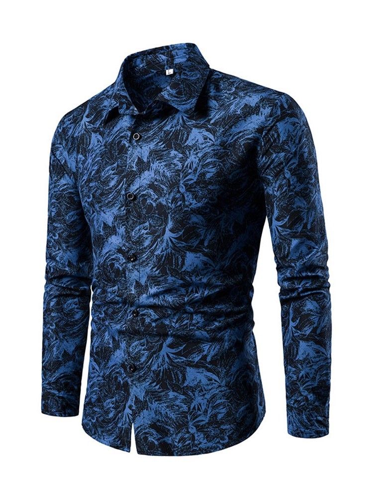 Floral Print Button Up Single-Breasted Menns Fritidsskjorte