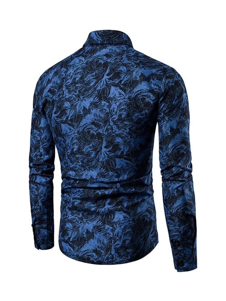 Floral Print Button Up Single-Breasted Menns Fritidsskjorte