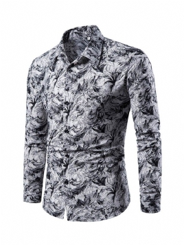 Floral Print Button Up Single-Breasted Menns Fritidsskjorte