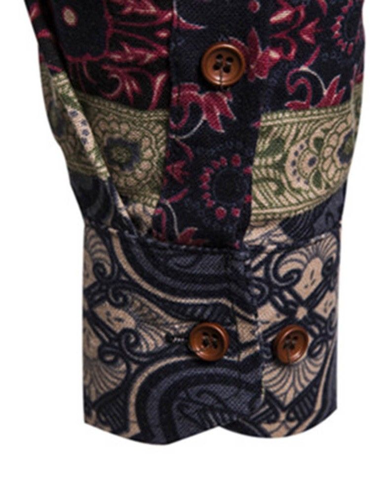 Floral Print Lapel Single-Breasted Slim Skjorte For Menn