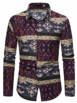 Floral Print Lapel Single-Breasted Slim Skjorte For Menn