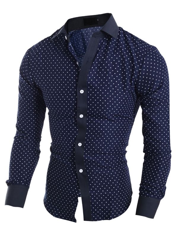 Herreklær Polka Dots Star Printed Lapel Slim Fit Skjorte