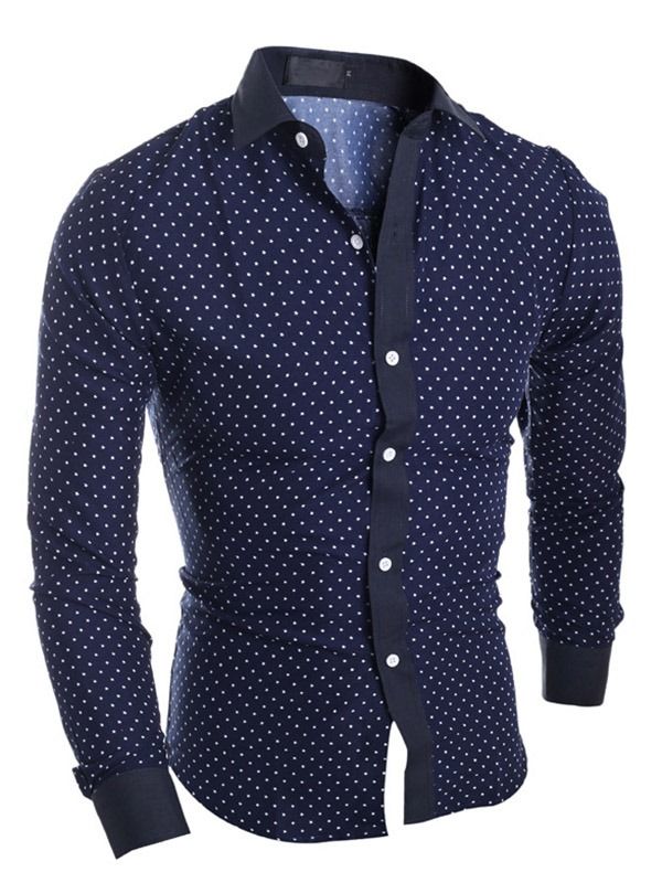 Herreklær Polka Dots Star Printed Lapel Slim Fit Skjorte