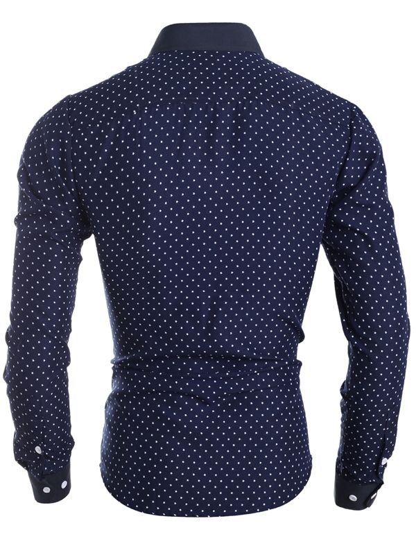 Herreklær Polka Dots Star Printed Lapel Slim Fit Skjorte