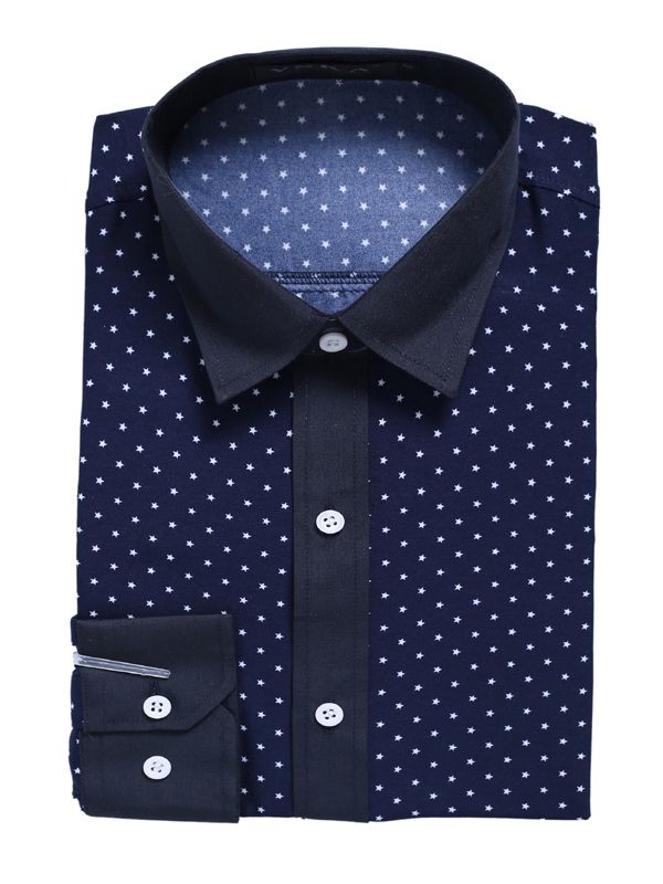 Herreklær Polka Dots Star Printed Lapel Slim Fit Skjorte