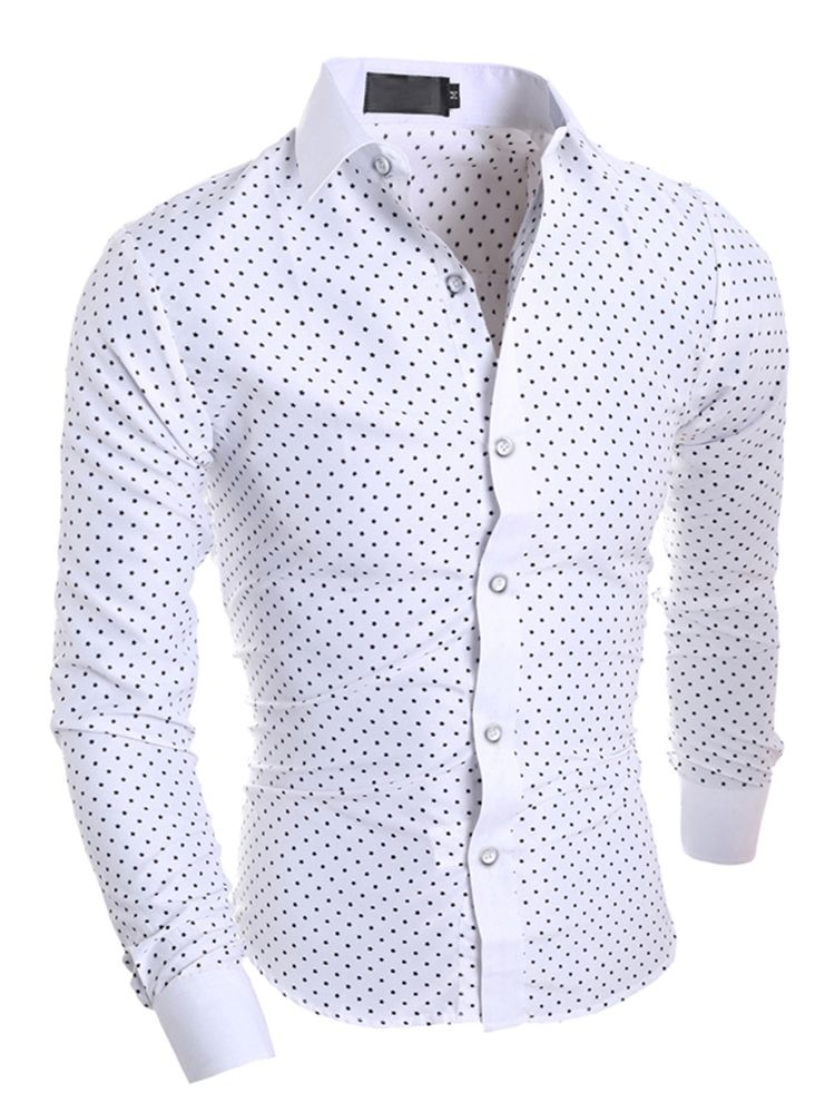 Herreklær Polka Dots Star Printed Lapel Slim Fit Skjorte