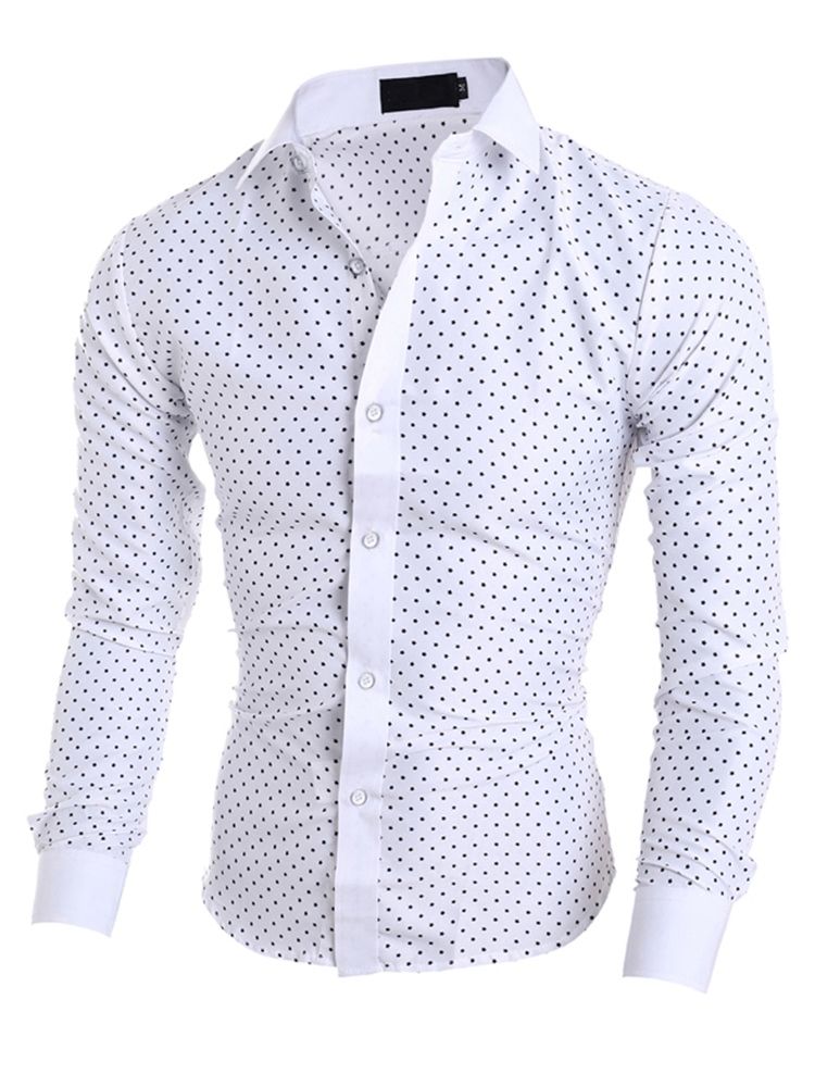 Herreklær Polka Dots Star Printed Lapel Slim Fit Skjorte