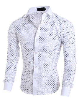 Herreklær Polka Dots Star Printed Lapel Slim Fit Skjorte