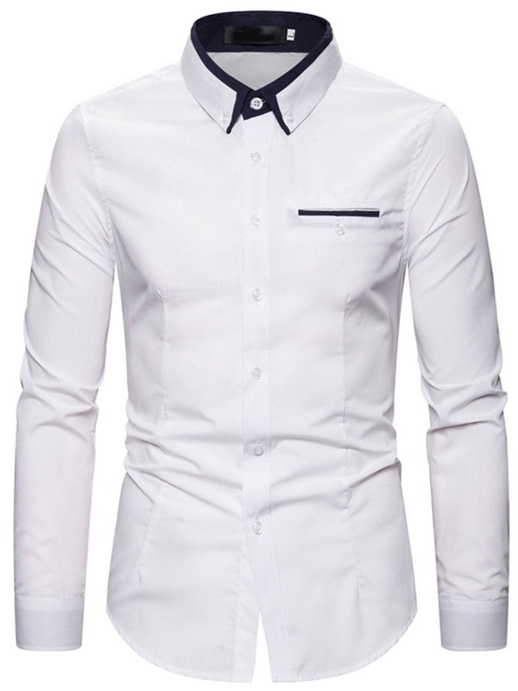 Lapel Color Block Single-Breasted Slim Skjorte For Menn