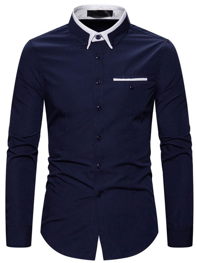 Lapel Color Block Single-Breasted Slim Skjorte For Menn