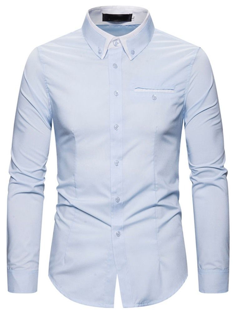 Lapel Color Block Single-Breasted Slim Skjorte For Menn