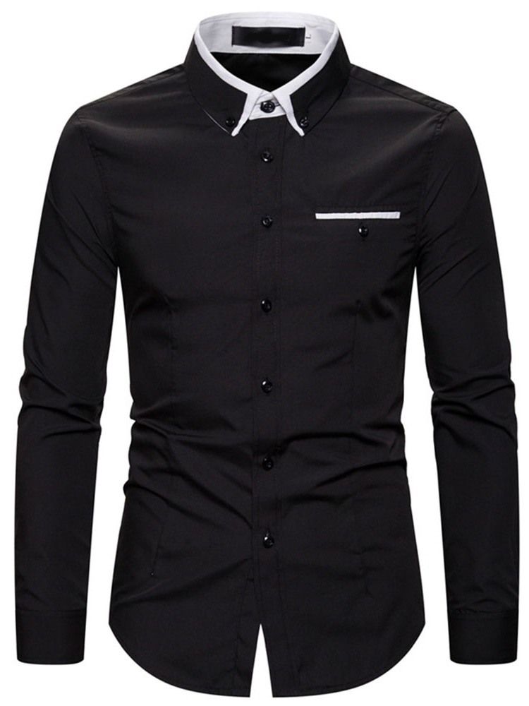 Lapel Color Block Single-Breasted Slim Skjorte For Menn