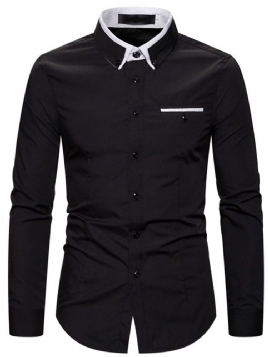 Lapel Color Block Single-Breasted Slim Skjorte For Menn