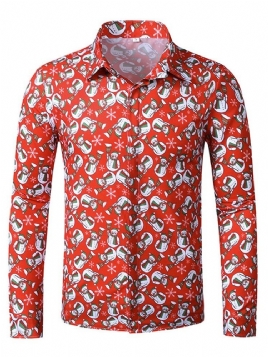 Lapel European Print Fall Slim Shirt