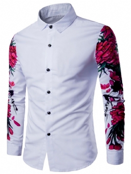 Lapel Floral Print Slim Casual Herreskjorte