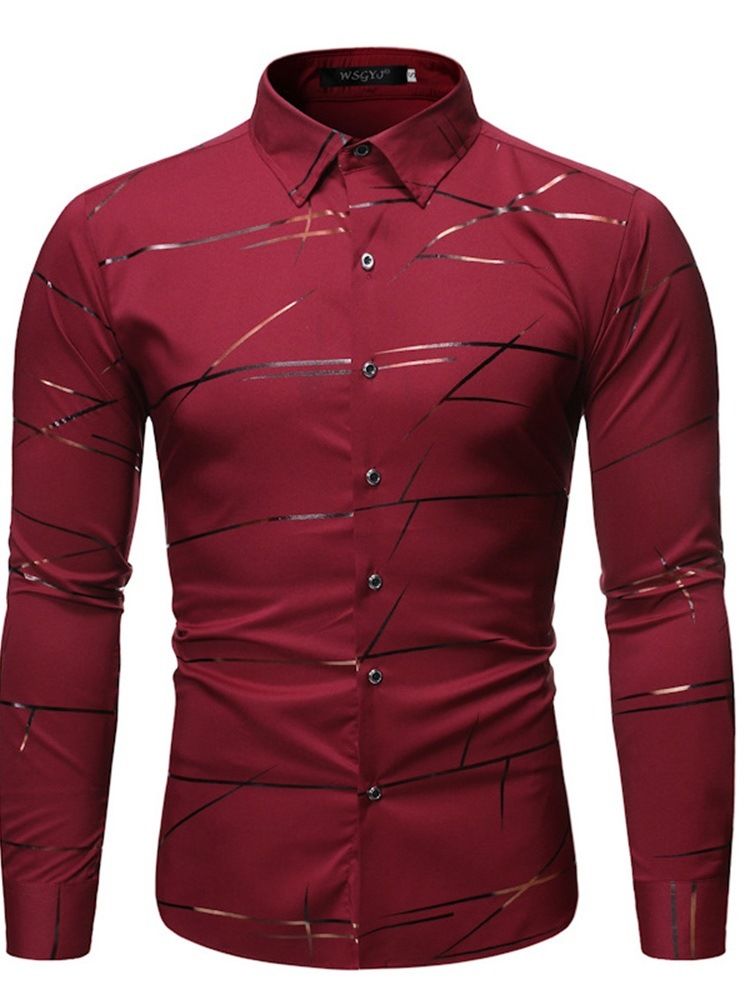 Lapel Print Casual Slim Single-Breasted Glidelås-Skjorte