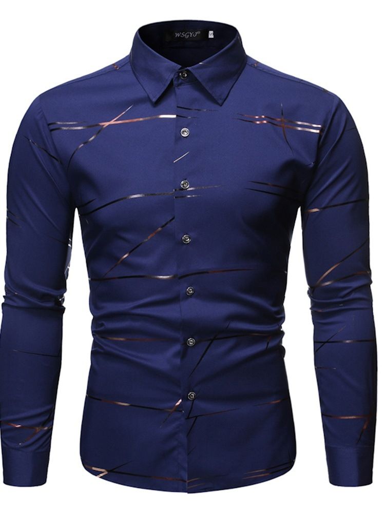 Lapel Print Casual Slim Single-Breasted Glidelås-Skjorte