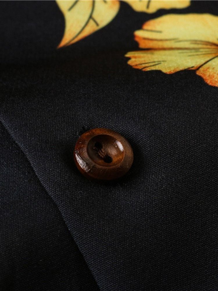 Lapel Print Floral Løs Enkelt-Breasted Herreskjorte