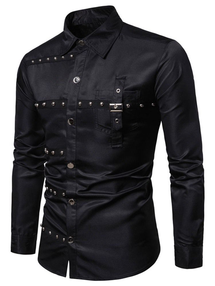 Lapel Rivet Mote Slim Single-Breasted Skjorte