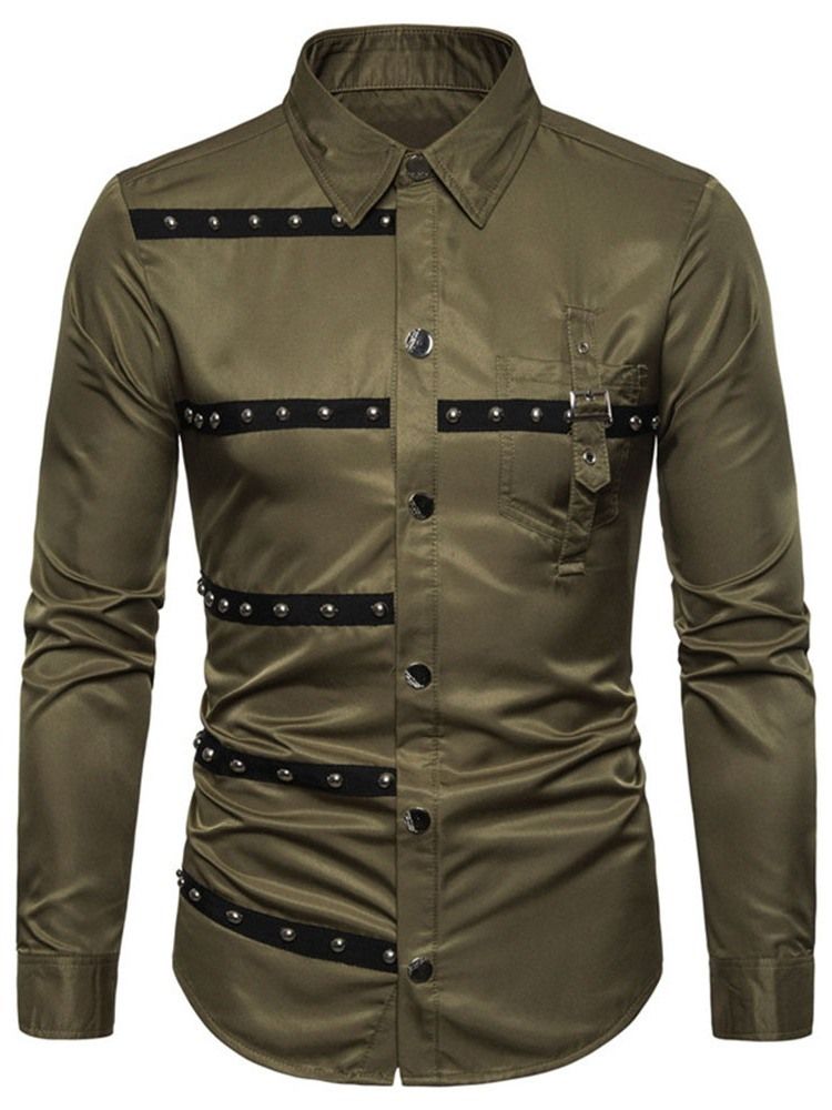 Lapel Rivet Mote Slim Single-Breasted Skjorte