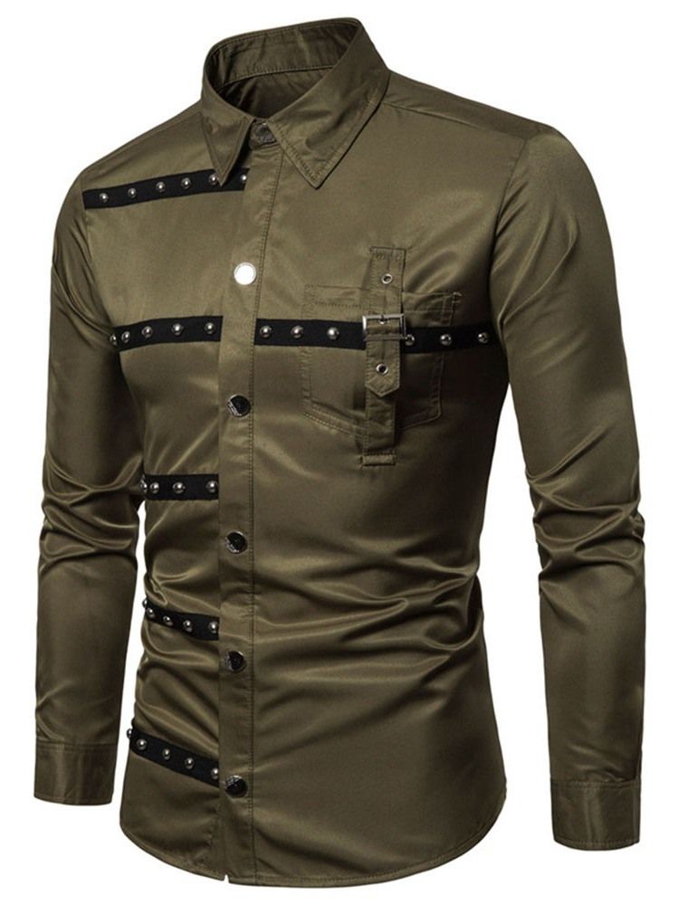 Lapel Rivet Mote Slim Single-Breasted Skjorte