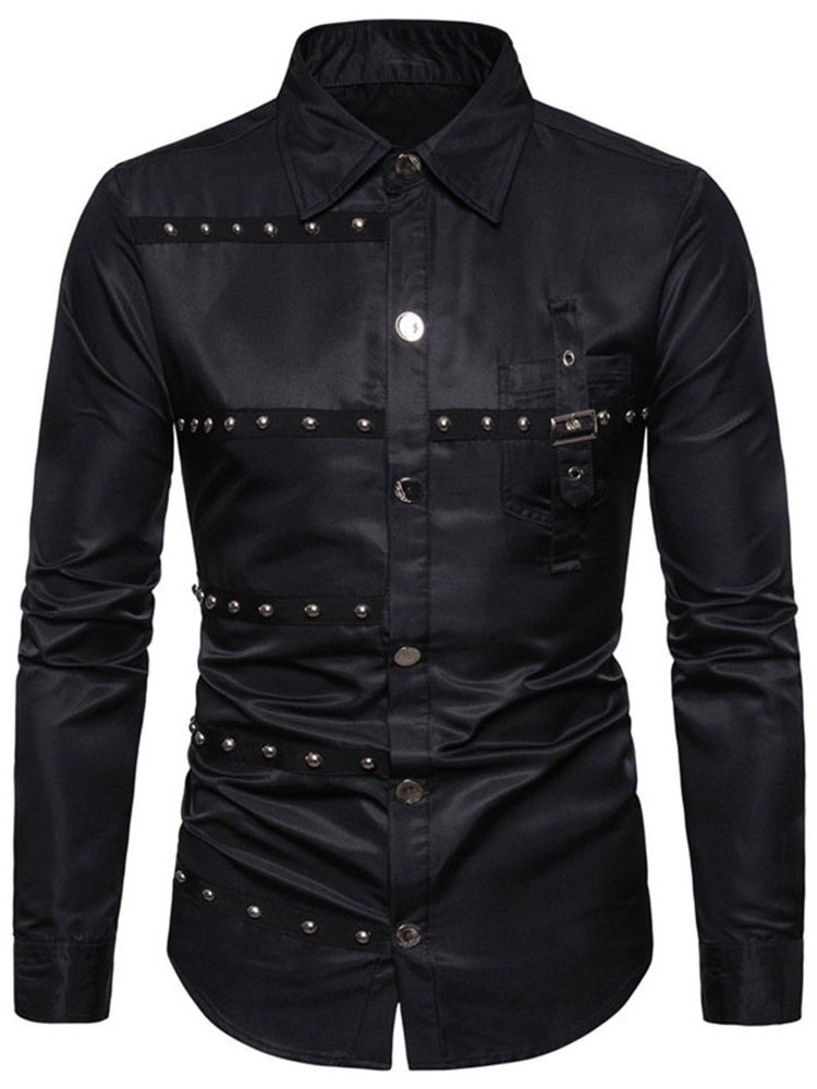 Lapel Rivet Mote Slim Single-Breasted Skjorte