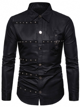 Lapel Rivet Mote Slim Single-Breasted Skjorte