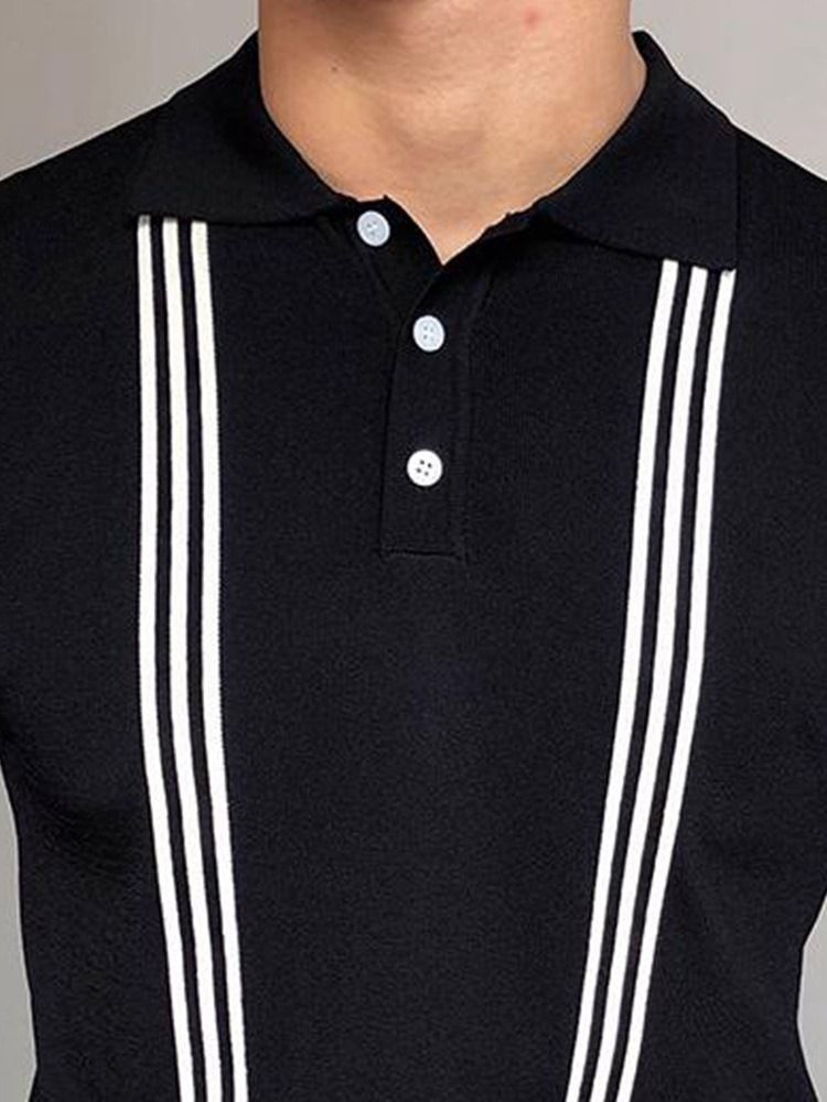 Lapel Stripe Casual Poloskjorte