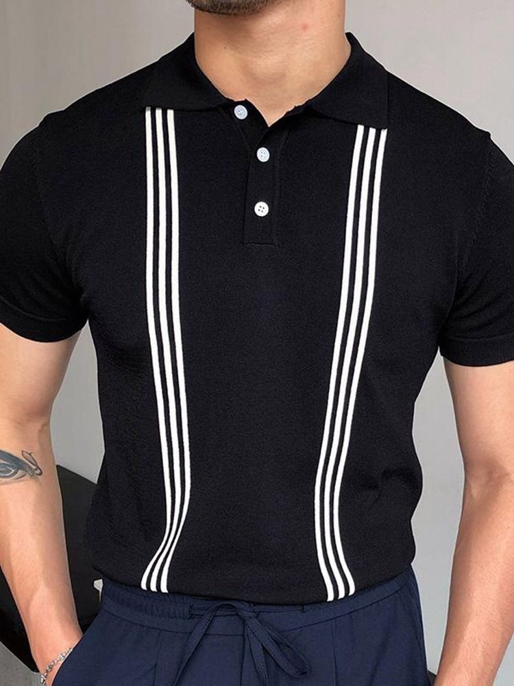 Lapel Stripe Casual Poloskjorte