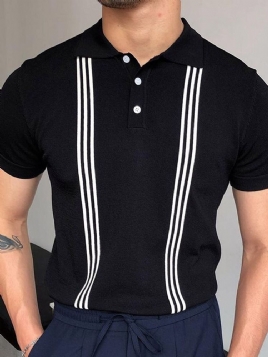 Lapel Stripe Casual Poloskjorte