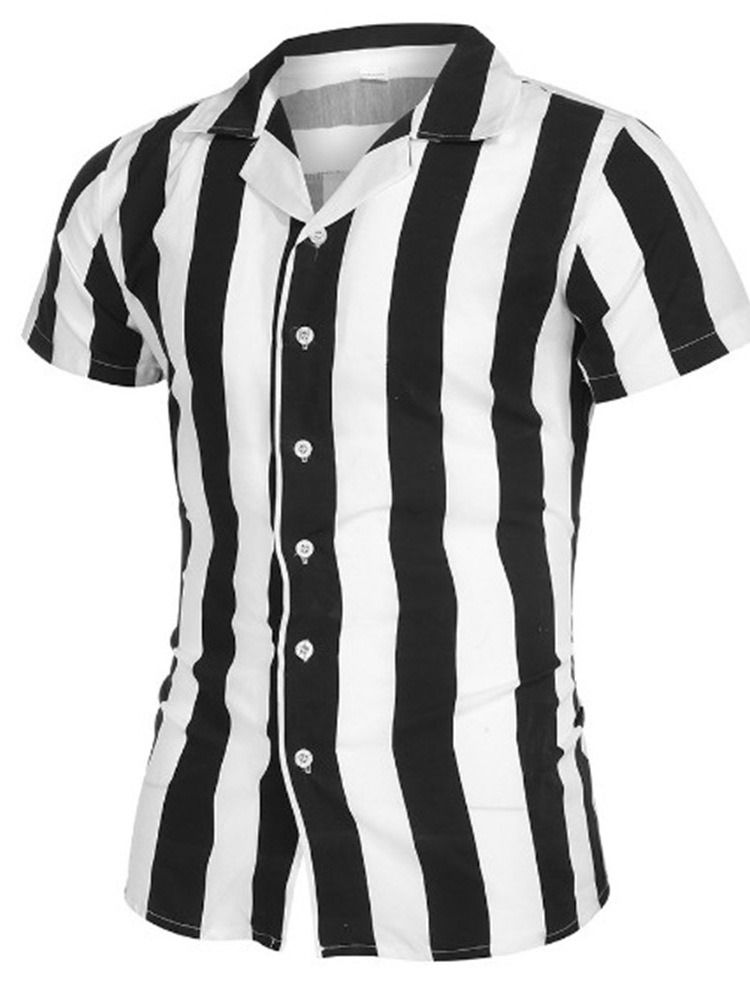 Lapel Stripe Single-Breasted Slim Shirt