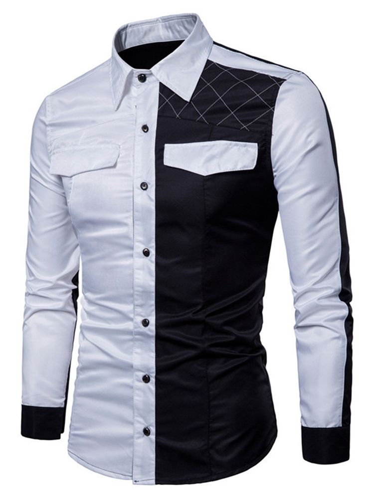 Patchwork Casual Lapel Slim Single-Breasted Skjorte