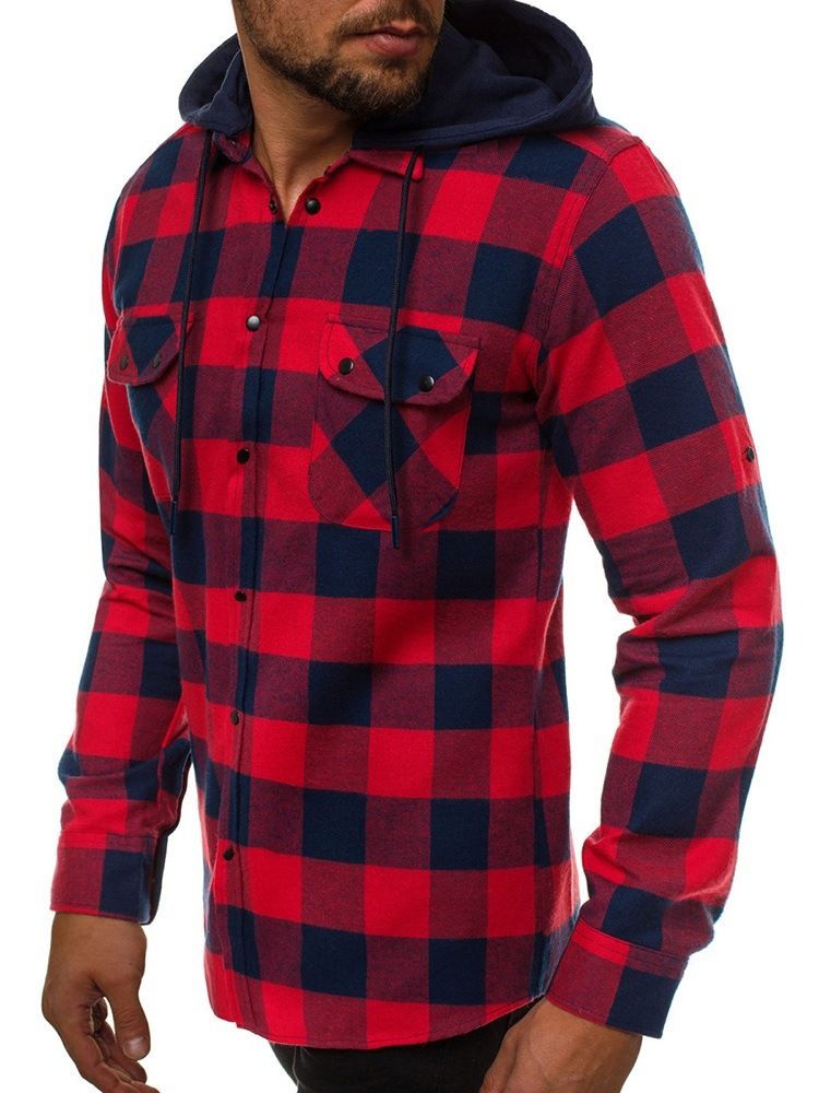 Plaid Pocket England Slim Single-Breasted Skjorte