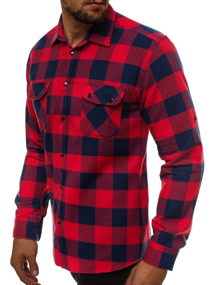 Plaid Pocket England Slim Single-Breasted Skjorte