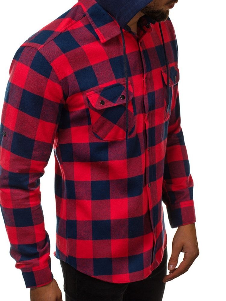 Plaid Pocket England Slim Single-Breasted Skjorte