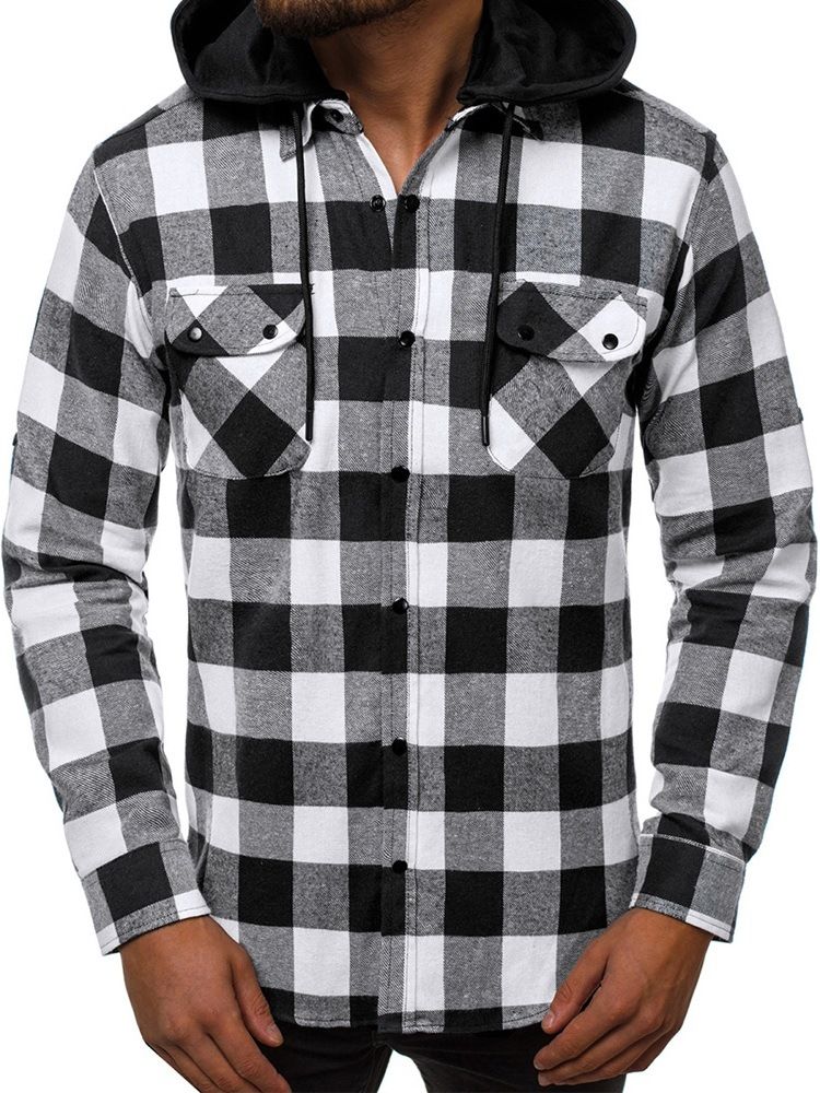 Plaid Pocket England Slim Single-Breasted Skjorte