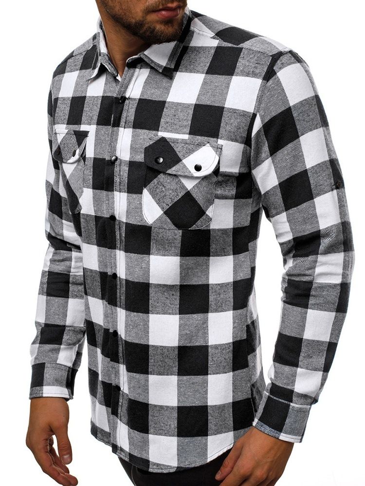 Plaid Pocket England Slim Single-Breasted Skjorte