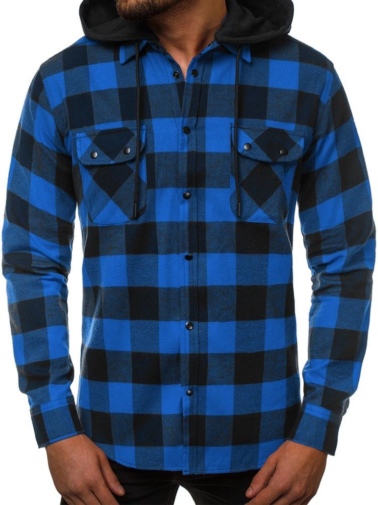 Plaid Pocket England Slim Single-Breasted Skjorte