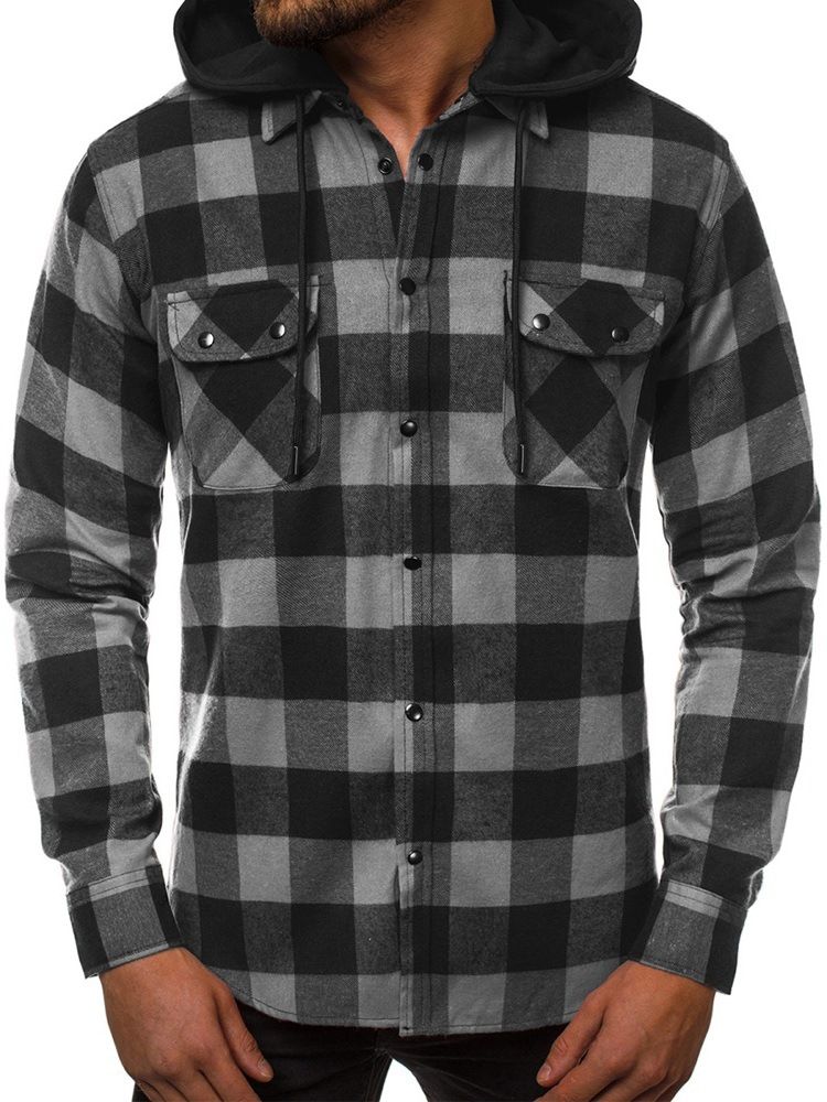 Plaid Pocket England Slim Single-Breasted Skjorte