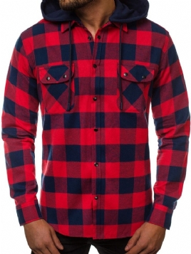 Plaid Pocket England Slim Single-Breasted Skjorte