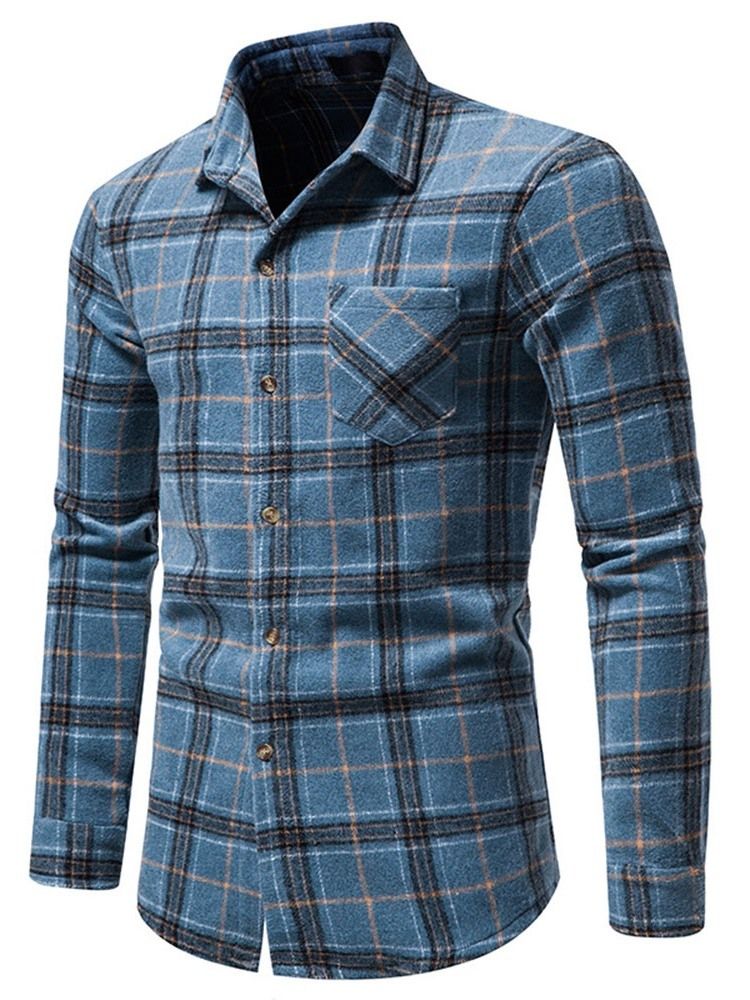 Pocket Lapel Plaid Single Breasted Fall Shirt