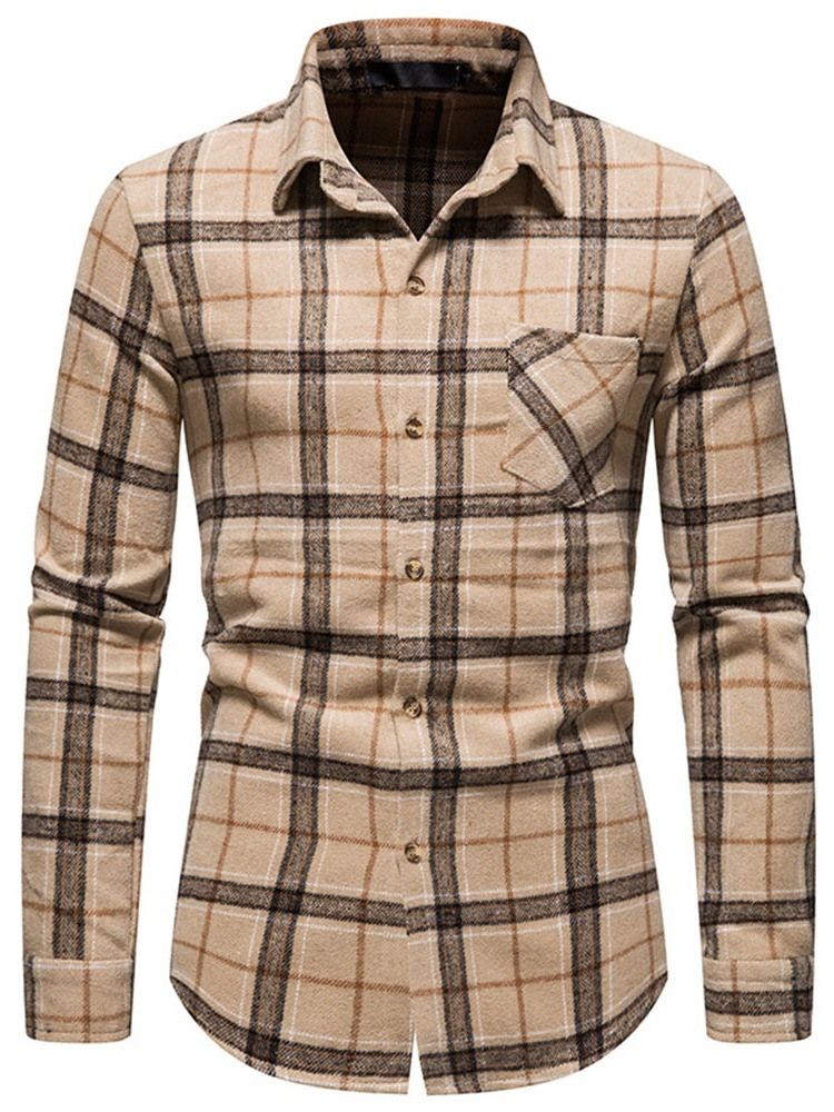 Pocket Lapel Plaid Single Breasted Fall Shirt