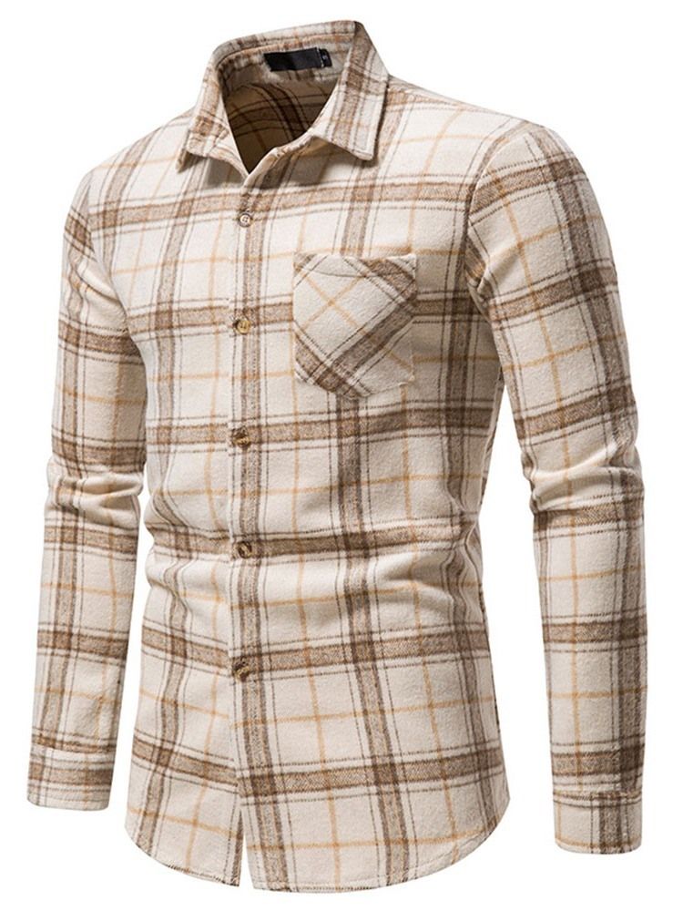 Pocket Lapel Plaid Single Breasted Fall Shirt